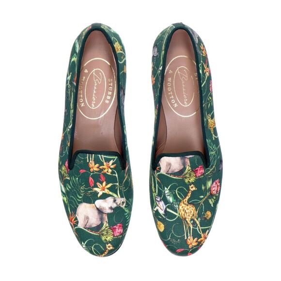 Stubbs & Wootton Shoes - NEW Stubbs & Wootton Africa Emerald Silk Venetian Green Print Flat 10